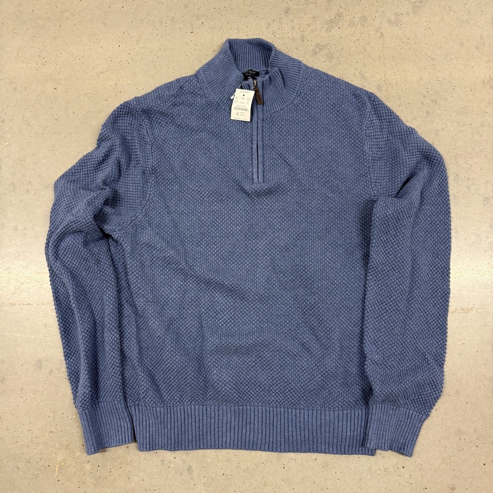 New J.Crew XL Blue Cotton Zip Sweater - Stylish & Cozy